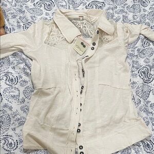 Free People Ivory Lace-Trimmed Blouse